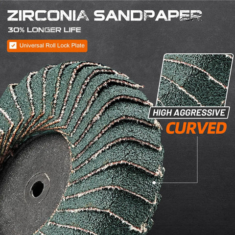 12Pcs Pro Grade Heavy Duty Mixed Curved Flap Discs Set with Zirconia Sandpaper and Roll Lock Plate