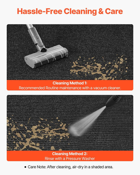 Vacuum and pressure wash cleaning methods for Workhorse Front Door Mat 5 by 3 Feet Indoor Outdoor With PVC Backing Striped Industrial Carpet Washable Entry Rug for Hallways Balconies and Garages Grey.