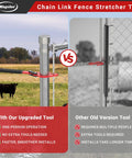 Comparison of Heavy Duty Fence Stretcher Tool For Chain Link Fabric Upgraded One Person Operation with nine inch pull range.