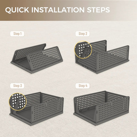 Installation steps for Stackable Plastic Storage Baskets 2 Pack Foldable Closet Organizers and Storage Bins