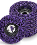 Six Pack 4 Inch Stripping Discs for Angle Grinder 5/8 Inch Arbor Rust and Paint Removal Wheel Silicon Carbide 46 Sharp Stripping Discs displayed in stack.