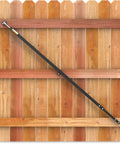 Telescopic Gate Brace For Wood Privacy Fences, 10 Foot Adjustable Anti Sag Gate Kit installed on wood fence, black finish