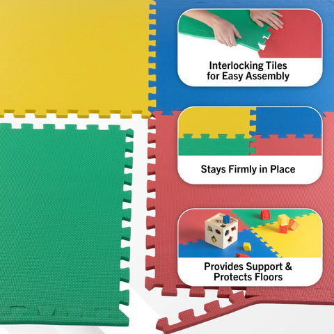 Interlocking EVA Foam Floor Tiles 8 Pack, 32 Sq Ft Kid Friendly Playroom And Home Gym Padding in multicolor installation view