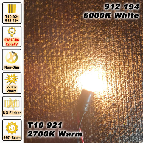 Five Pack T10 LED RV Lights For Camper And Boat Easy Swap 12V 24V Back Up Interior Dome Map License Trunk Lamp Warm White 2700K