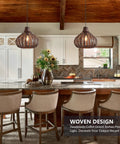 Handwoven Rattan Pendant Light With Wicker Shade Ceiling Fixture For Hallways And Islands Diameter 13.8 Inches 12W 2700K LED Corn Bulb Included Warm Glow Farmhouse Style Great For Dining Rooms Living Rooms Modern Rustic Homes Cozy Farmhouse Vibes