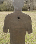 AR500 Combatant Silhouette Steel Target 18 By 30 Inches With Three Eighths Inch Thickness And Center Mount Hole Plus T Post Topper Hook