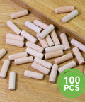 Five Sixteenths Inch By One Inch Wooden Dowel Pins, Natural Beech Wood Fluted Rods For Crafts And Woodworking, 100 Pieces displayed.