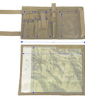 Advanced Compass Navigation Kit With Multifunction Case And Protective Map Pouch In Tan for outdoor use showing measurements.
