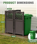 Outdoor Privacy Screen For Trash Cans And AC Units, 4 Panel Enclosure In Brown shown around green trash bin