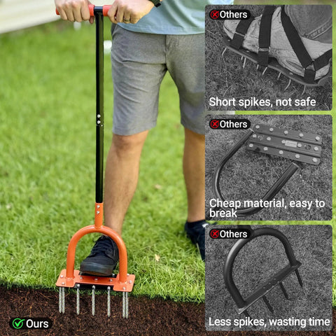 39 Inch Lawn Aerator With 15 Industrial Grade No 45 Steel Spikes, Manual Yard Aerator Tool for breaking compacted soil