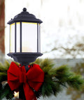 Kent One Light Outdoor Post Lantern Black Finish Weatherproof Aluminum Fixture For Wet Locations, decorated with red bow