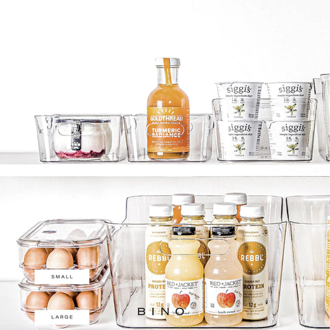Clear Fridge Egg Container, 21 Egg Capacity, No Fuss Sturdy Plastic Egg Tray With Lid holding eggs on fridge shelf