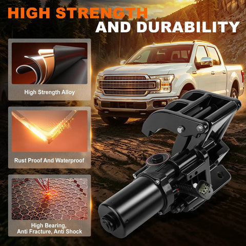 Driver Side Power Running Board Motor And Bracket Assembly Fits Ford F150 2015 To 2020 Replaces FL3Z16A507A shown with high strength alloy details.