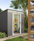 Durable 6x4 Outdoor Metal Storage Shed With Sliding Lockable Doors Bright Clear Panel Windows Built To Last And A Super Handy Tool And Bike Shed For Backyard Or Patio Weatherproof Dark Gray
