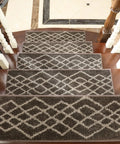 Non Slip Stair Treads Carpet Mats For Wooden Steps 10pcs Indoor Stair Runners With Polyester Fabric And TPE Backing Black Rhombus Design For Kids And Pets