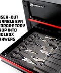 Pro Grade 8 Piece Master Pliers Set with organizer tray in toolbox drawer, featuring chrome moly CrMo steel construction.