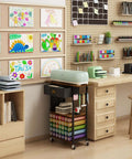 Mobile Craft Cart Organizer With Wheels For Cutting Tools Machines Vinyl Rolls And Heat Press Stand in a craft room