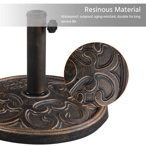 Heavy Duty Round Antiqued Umbrella Base for Outdoor Patio All Weather Bronze Stand 22 Lb Resin and Iron Construction Built to Last