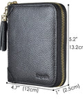 Women's Credit Card Holder Wallet Zip Leather Card Case RFID Blocking with 40 Card Slots and 2 ID Windows, Black Genuine Cowhide Leather