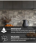 3D Faux Stone Wall Panels Grey Wild Boulder Pack of 10 Lightweight PVC Tiles kitchen backsplash with vase and fruits