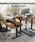 Realbear 48 By 24 Inch Electric Standing Desk With Two Convenient Drawers And A Dual Monitor Shelf in an ergonomic home office setup.