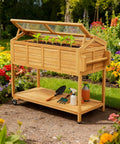 Ergonomic Elevated Garden Bed On Wheels With Cover And Storage Shelf For Backyard Patio Outdoor All In One Raised Planter