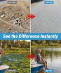 Before and after using Beast Of A 31 Inch Heavy Duty Landscape And Pond Rake for gravel and pond cleanup