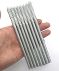 8 Pack 5/16-18 X 6 Inch Rock Solid Hanger Bolts Build Legit Double Headed Wood Dowel Screws in hand, showing heavy duty galvanized finish.