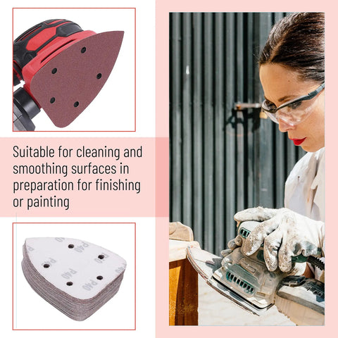 Mouse Detail Sander Sanding Pads Set With 30 Sheets In 5 Grits 40 80 120 180 240 For Palm Sander in use and stack