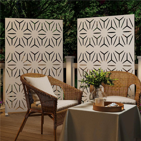 72 Inch Tall Metal Privacy Screen Three Panel Outdoor Freestanding Privacy Panel For Patio Backyard Deck With Anti Tipping Kit