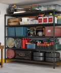 Heavy Duty Garage Shelving Unit With Wheels And Adjustable Feet, Five Tier Steel Wire Storage Rack, 2998 Lb Capacity, 85.7 Inch Tall, Built Tough For Tools And Gear Organization, loaded with garage tools