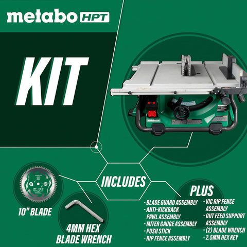 Cordless 36V Table Saw With Brushless Motor, 10 Inch Blade, Precision Bevel Cuts, Big Rip Capacity, tool and parts kit