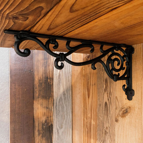 Rock Solid Decorative Shelf Brackets Wrought Iron Corbels 15.5 X 7.2 In Antique Black With Screws And Anchors view from above
