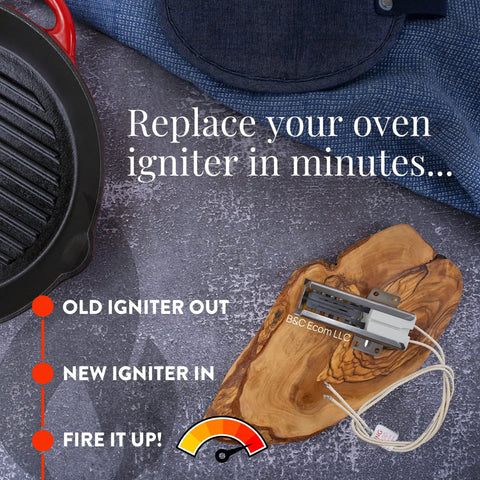 Universal Gas Oven Igniter Replacement Kit For Major Brands displayed with installation instructions.
