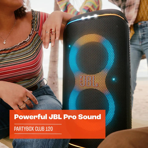 Portable Party Speaker With Foldable Handle And Pro Sound, Club 120 Delivers Dope Bass, Futuristic Light Show, Black