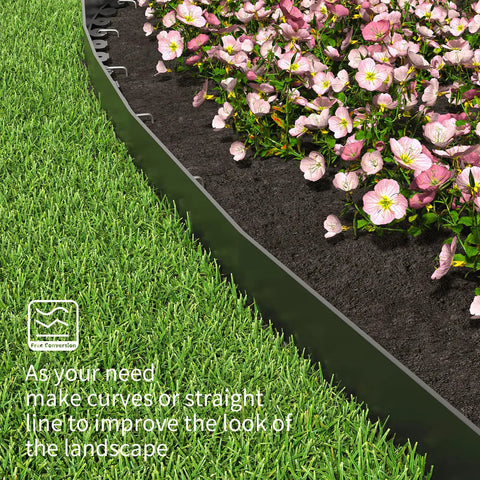 4 Inch Tall 20Ft Landscape Edging Kit With 30 Metal Staples Plastic Garden Border separating grass and flower bed