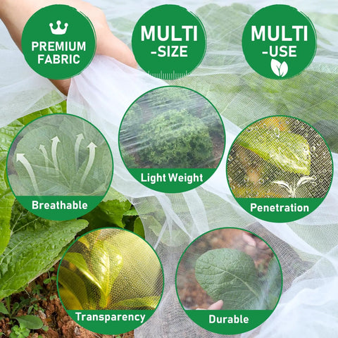 2 Pack 10x30 Ft Ultra Fine Garden Netting Mesh Barrier For Patio And Raised Beds Mosquito Proof Garden Cover For Fruit Trees And Blueberry Bushes No Fuss Setup Garden Protection. Close-up of garden netting showcasing breathable material features.