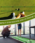 Person using 2 Pack 48 Inch Collapsible Golf Alignment Sticks Training Aid For Aiming, Putting, And Swing Portable Clear Tube Case Green