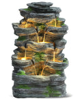 Outdoor 7 Tier Cascading Rock Water Fountain With Six LED Lights For Garden Patio Yard Decor Natural Stone Look Waterfall Fountain Ideal For Lawn Deck And Outdoor Living Spaces