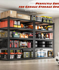 Heavy Duty 2250 Lb 5 Tier Garage Storage Shelves With Adjustable Metal Utility Rack For Warehouse Pantry Closet And Kitchen 72 Inch Height 35.56 Inch Width 16 Inch Depth Black filled with garage items