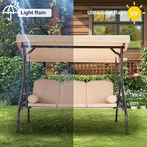 All Weather Outdoor Porch Swing with Stand and Adjustable Canopy Converts to Bed 2 in 1 Convertible Patio Swing outdoors in sun and rain