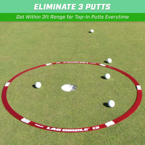 Lag Circle Golf Training Tool For Short Game With 6 Ft Chipping Circle And 3 Ft Putting Circle on green with golf balls