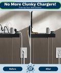 Before and after installing 3 Port USB Outlet Wall Plate With Type C Fast Charge, 15 Amp Receptacle, organized vs cluttered setup