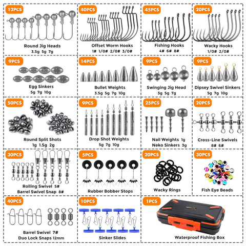 All In One Fishing Tackle Kit With Organized Tackle Box 397 Piece Gear Set Including Hooks Sinkers Swivels Beads Rigs Jigs