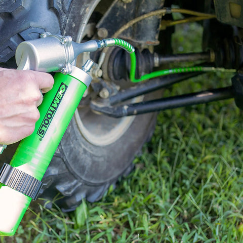 Using Beefy Heavy Duty Pneumatic Grease Gun With 6000 PSI For Continuous Lubrication 18 Inch Hose And Coupler on tractor