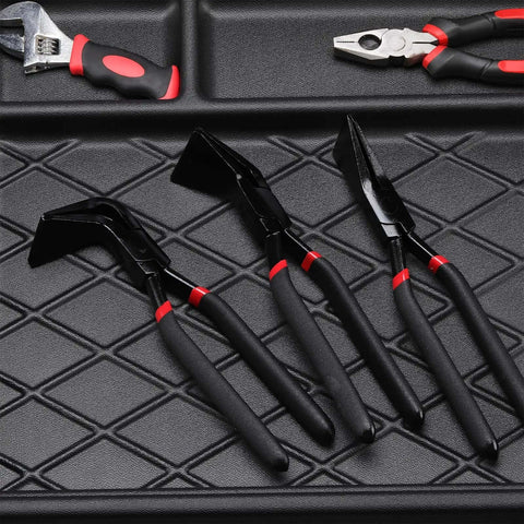 Three Piece Hand Seamer Sheet Metal Tool Set For Straight 45 Degree And 90 Degree Bends, black and red durable pliers on tray