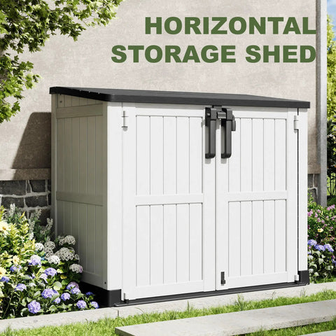 Spacious 36 Cu Ft Plastic Outdoor Storage Shed With Wood Grain Finish Waterproof Backyard Cabinet Dual Lock Doors