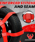 Beefy 2 Pack Tow Dolly Straps With Flat Hooks For 14 To 17 Inch Wheels 10000 Lbs Break Strength showing reinforced stitching and seams