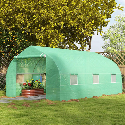 Walk In Outdoor Greenhouse Tent With Roll Up Windows And Zippered Door, Heavy Duty Steel Frame, PE Cover, 11.5 Ft By 10 Ft By 6.5 Ft, Green Tunnel Greenhouse For Easy Season Extension, Plant Protection And Ventilation