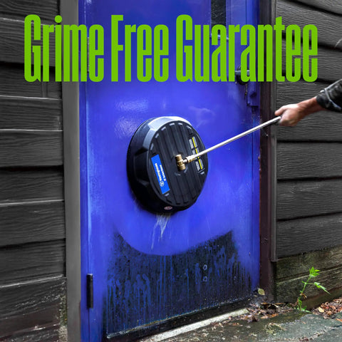 Using Gas Pressure Washer 3400 PSI 2.6 GPM with 212cc Engine and 15 Inch Surface Cleaner to clean blue door surface.